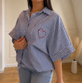 Chemise Oversize Coupe Large Broderie Coeur Sur la Poche