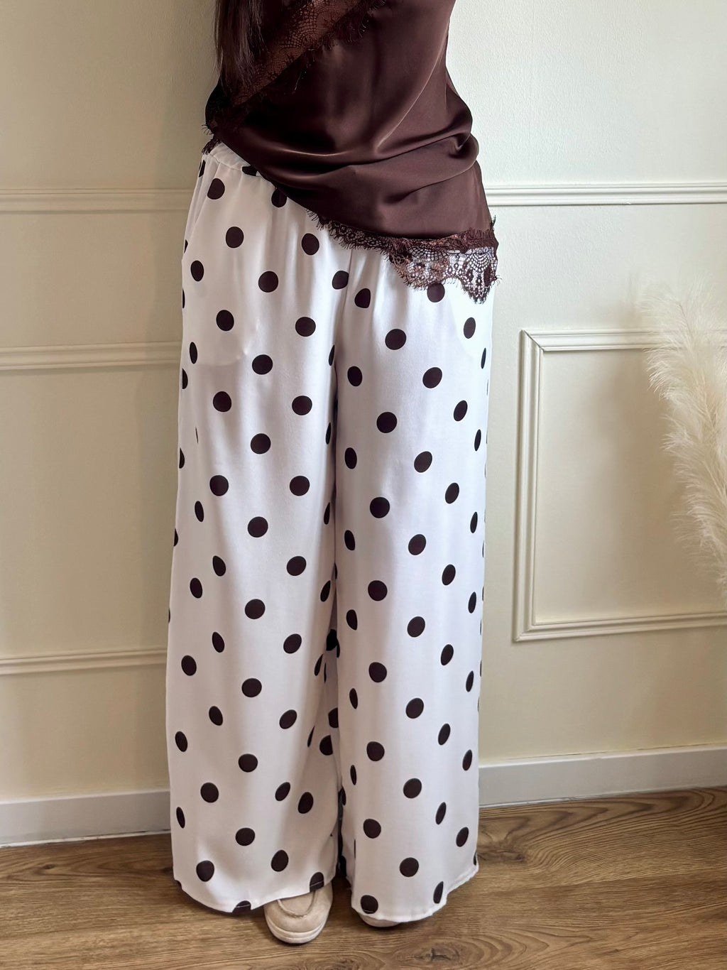 Pantalon Viscose Large Imprimé Pois Avec Poches Fonctionnelles