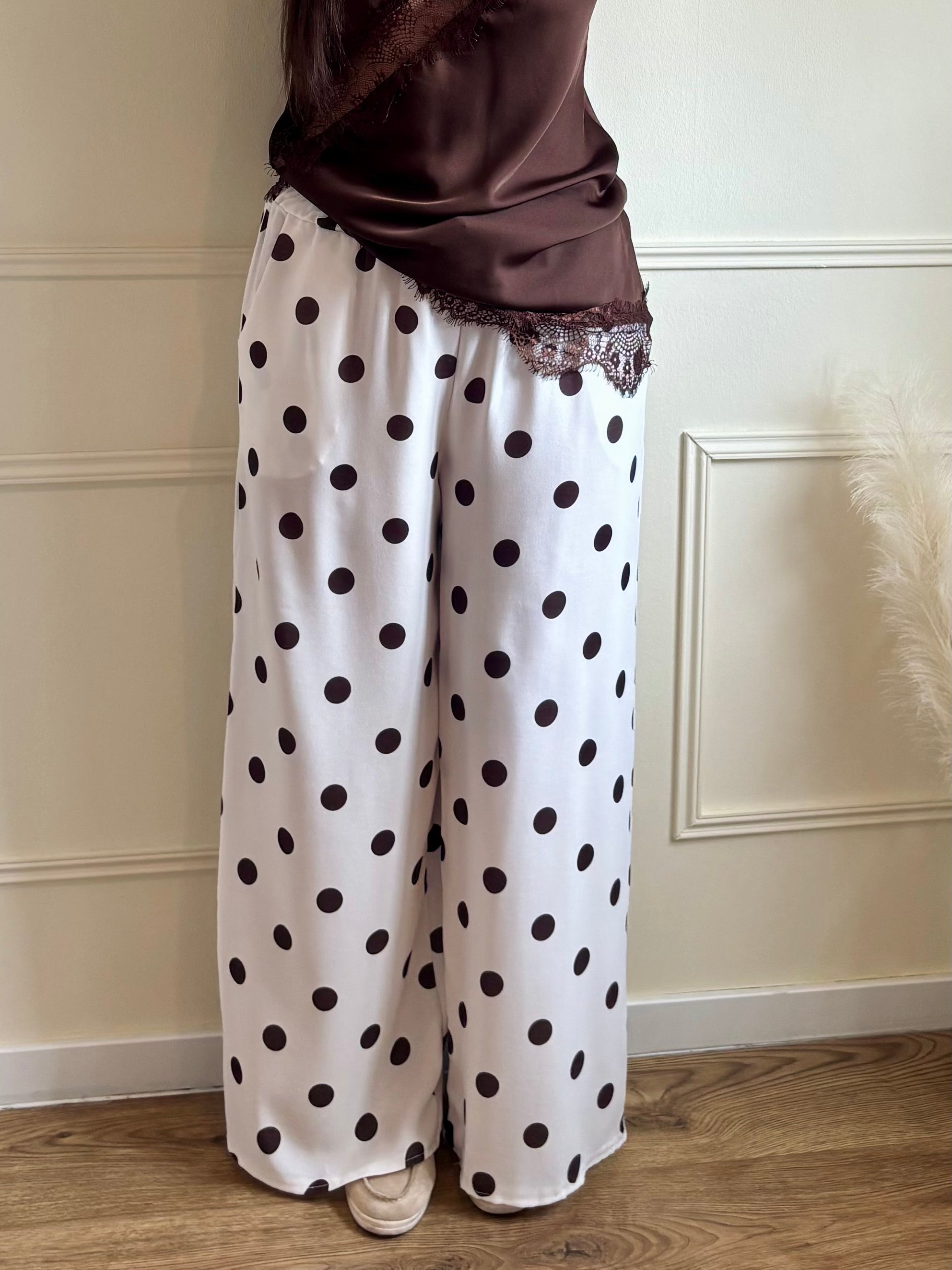 Pantalon Viscose Large Imprimé Pois Avec Poches Fonctionnelles