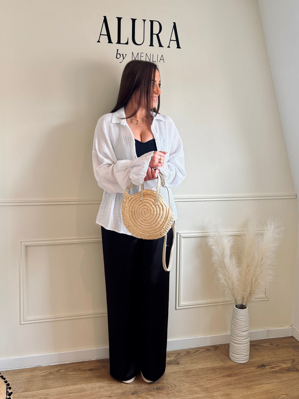 Pantalon Large Satinée Taille Ajustable
