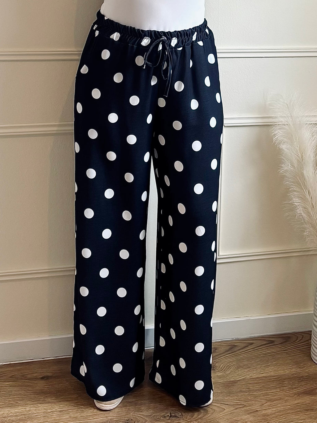 Pantalon Viscose Large Imprimé Pois Avec Poches Fonctionnelles