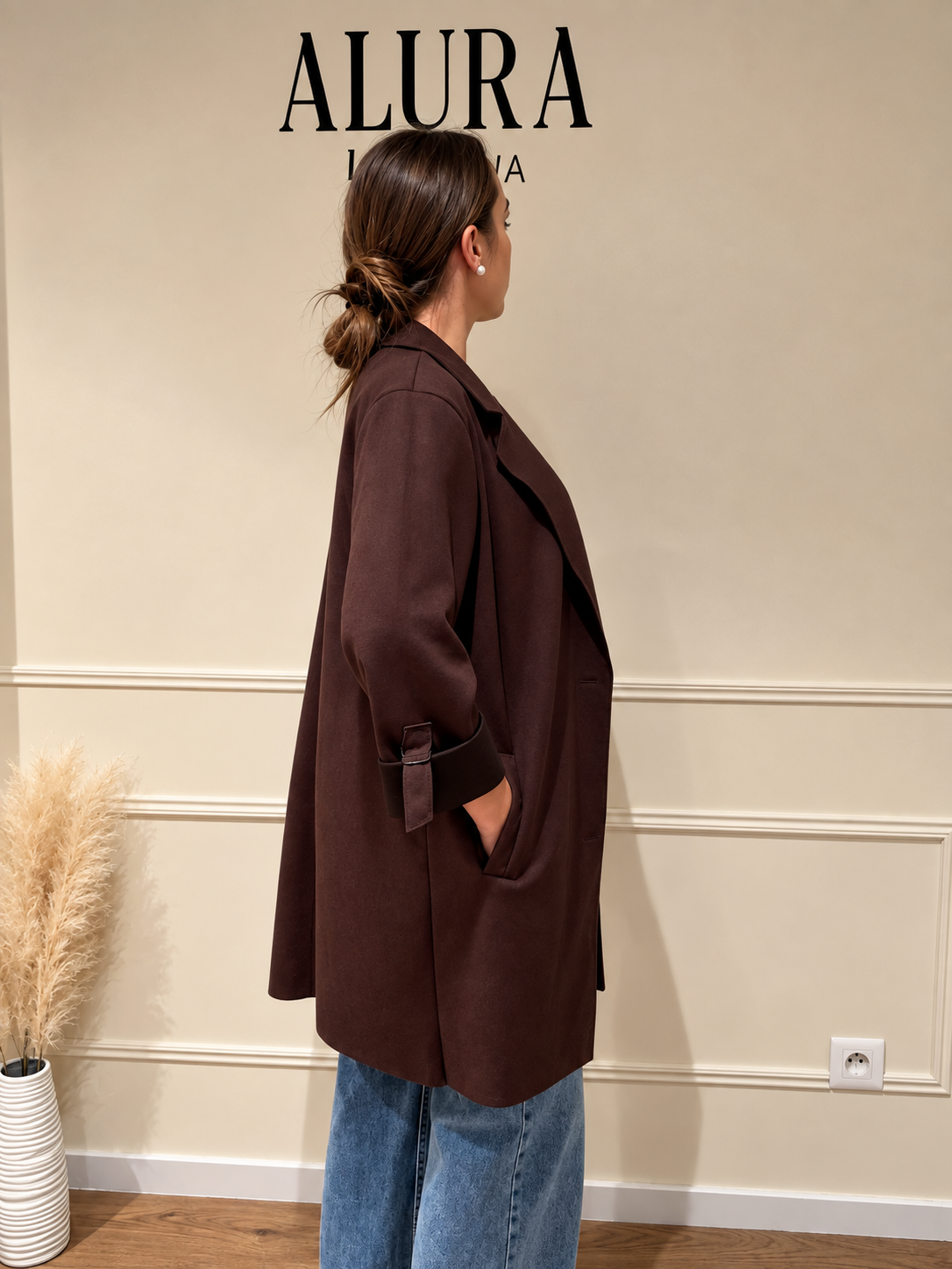 Veste Longue en Suédine – Coupe Droite Oversize