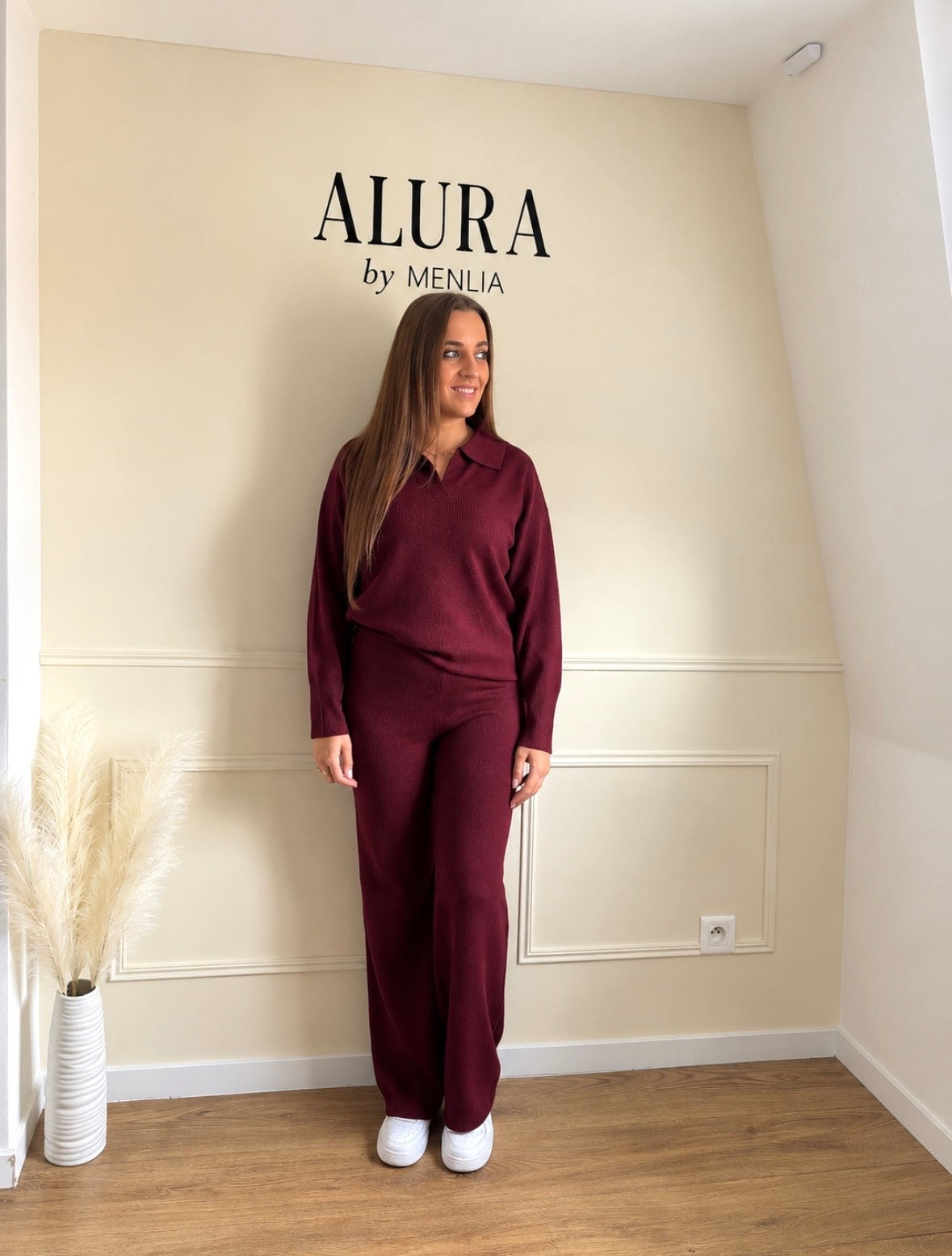 Ensemble pantalon en maille coupe droite