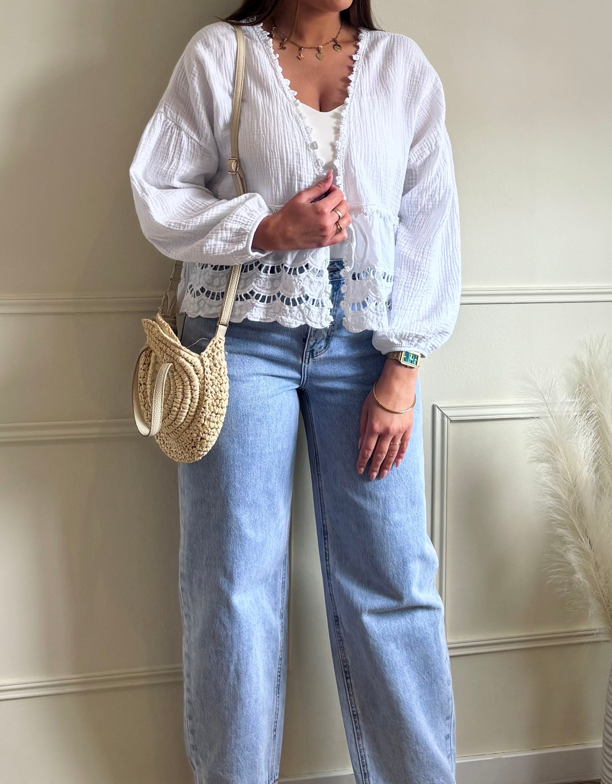Top dentelle en gaze de coton