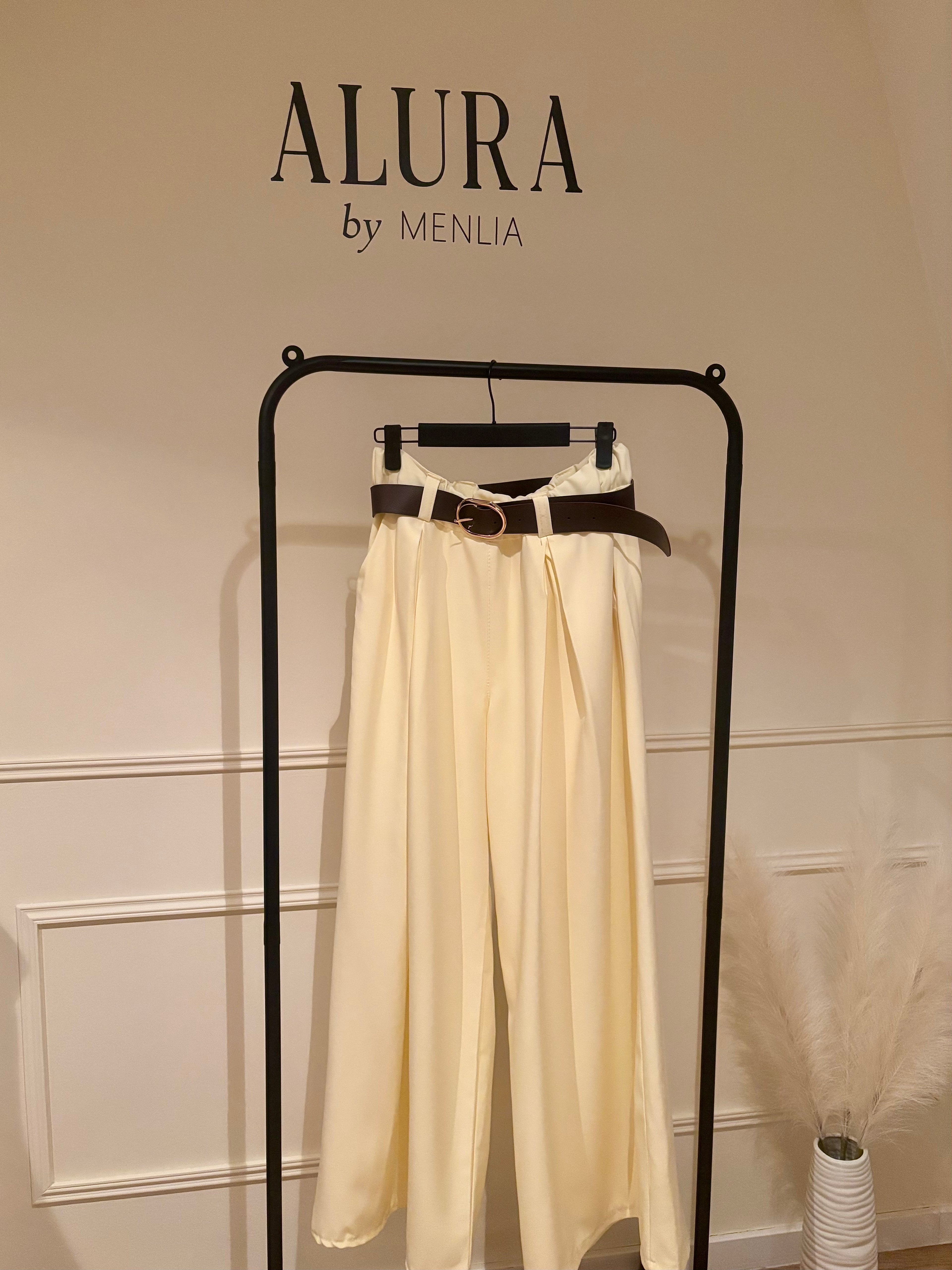 Pantalon Évasé Large Chic Avec Ceinture Marron