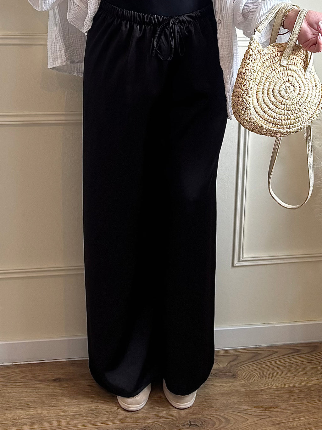 Pantalon Large Satinée Taille Ajustable