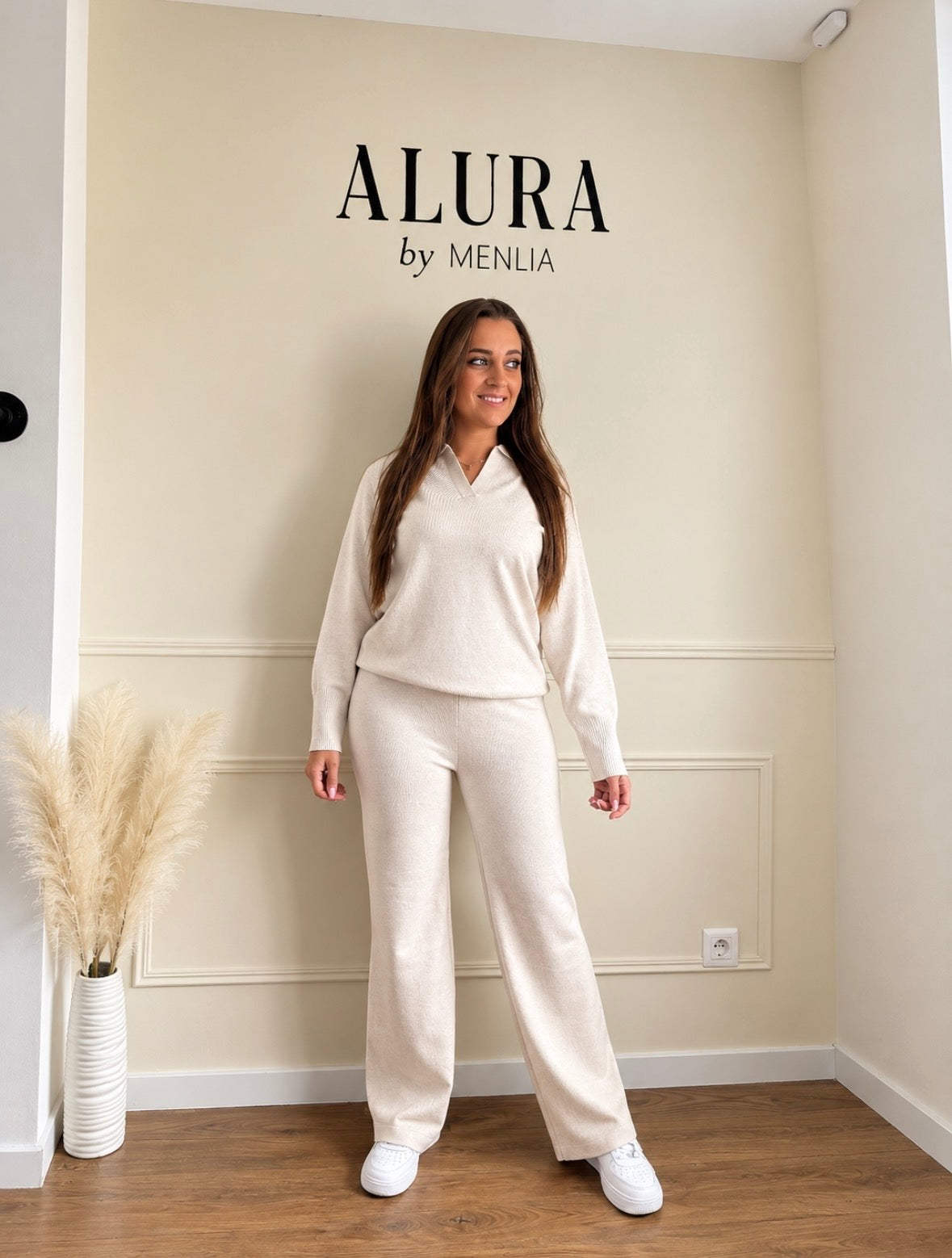 Ensemble pantalon en maille coupe droite