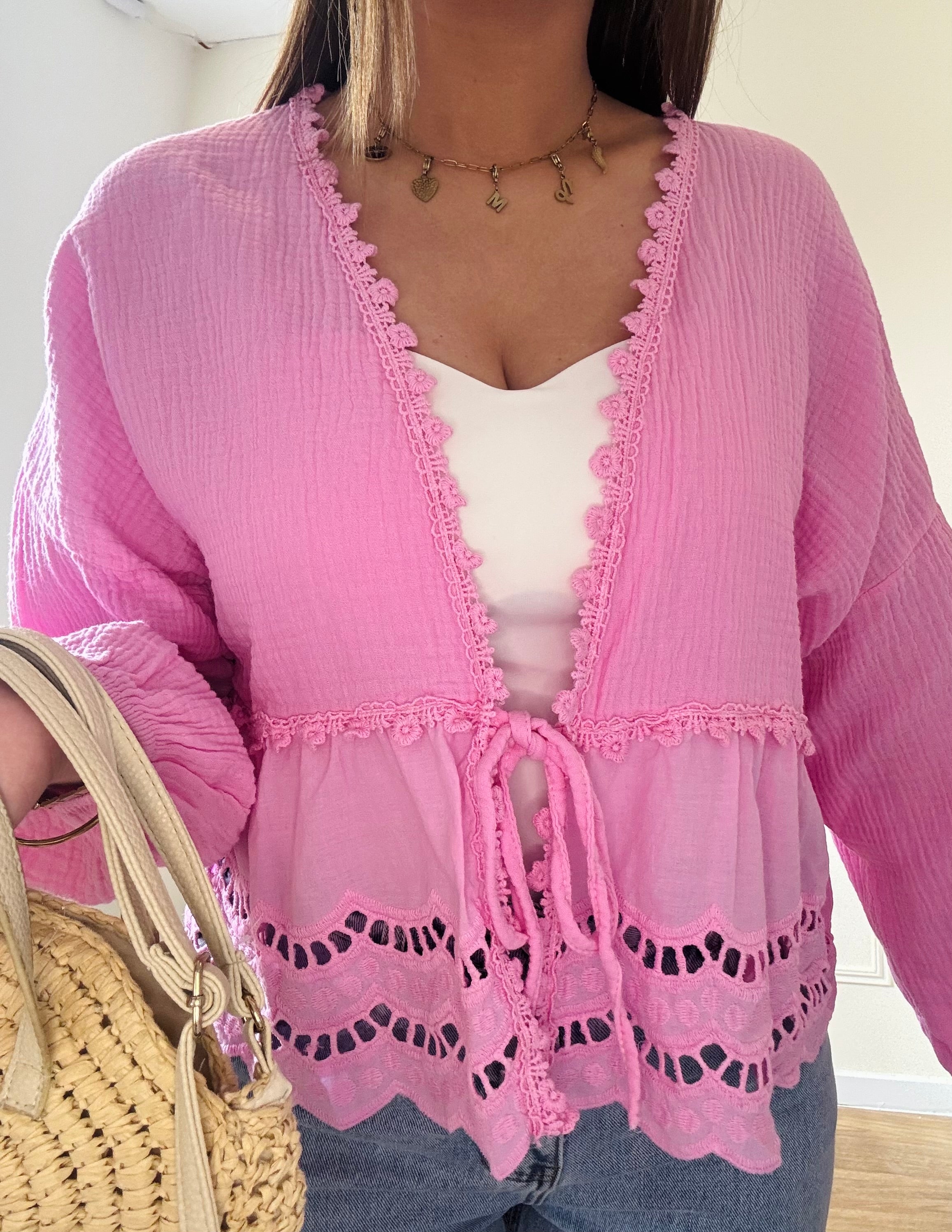 Top dentelle en gaze de coton
