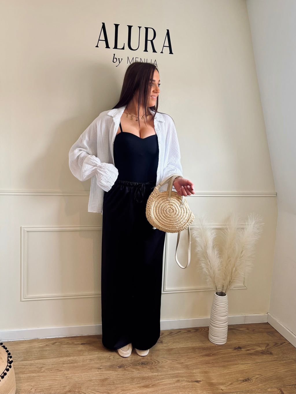 Pantalon Large Satinée Taille Ajustable