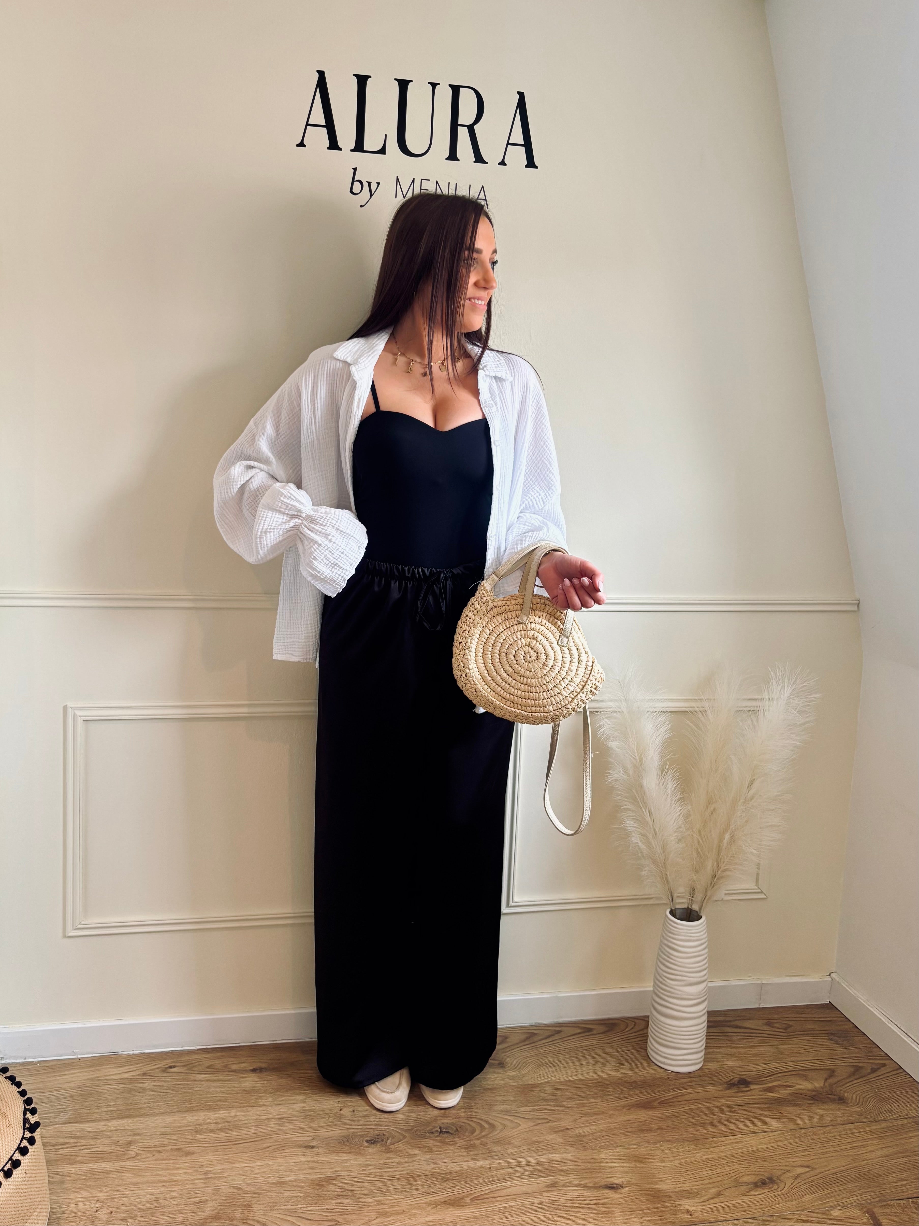 Pantalon Large Satinée Taille Ajustable