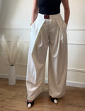 Pantalon large taille haute à plis