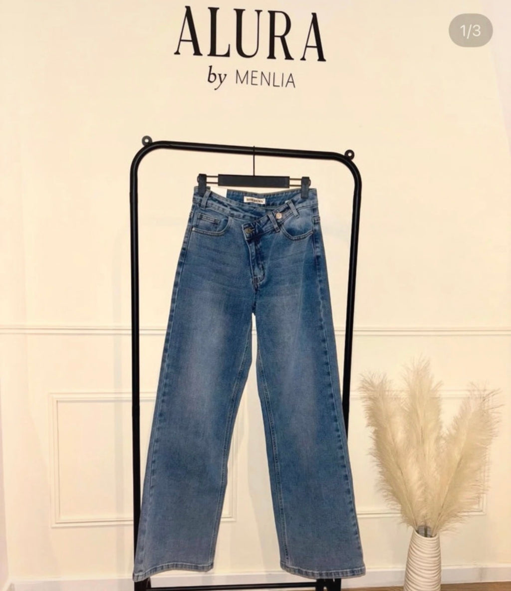 Jean Femme Wide Leg Asymétrique – Taille Haute Stretch