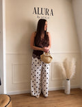 Pantalon Viscose Large Imprimé Pois Avec Poches Fonctionnelles