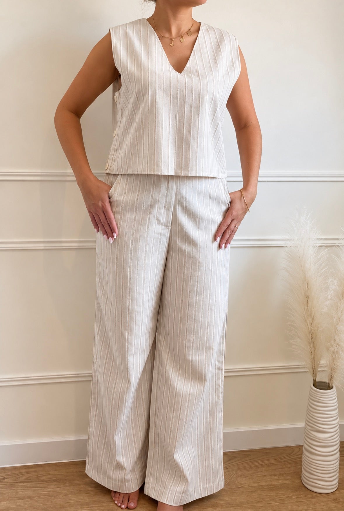 Ensemble fluide top sans manches et pantalon large